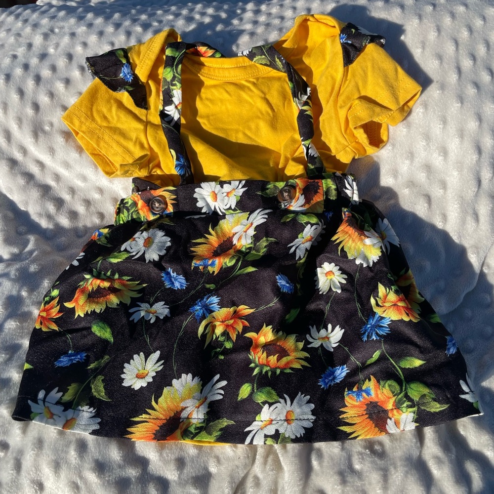 SHEIN Yellow and Black Floral Kids Dress